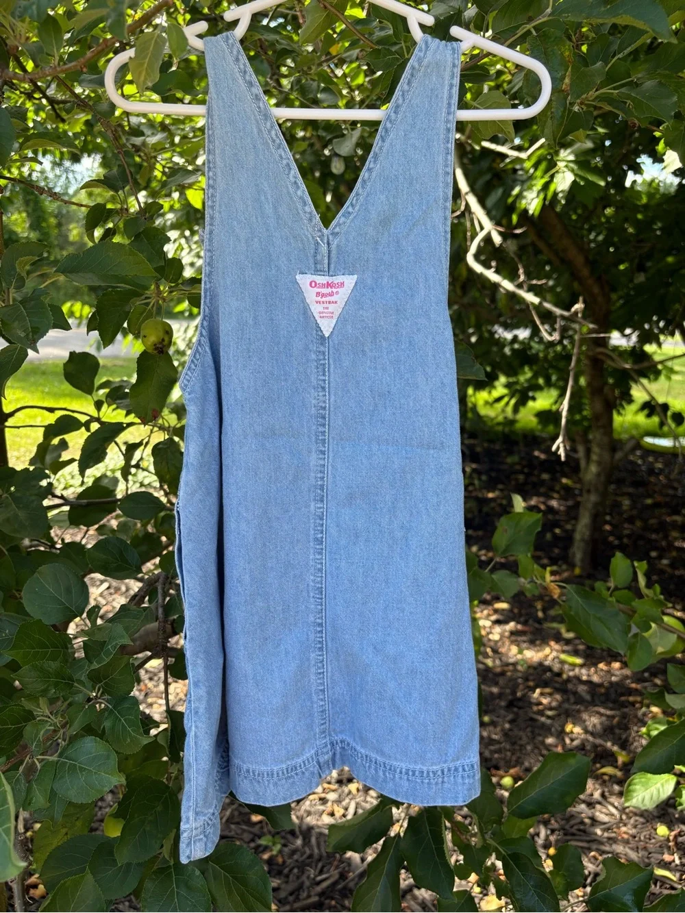 Vintage Osh Blue Denim Kids Overall Dress with Embroidered Hearts